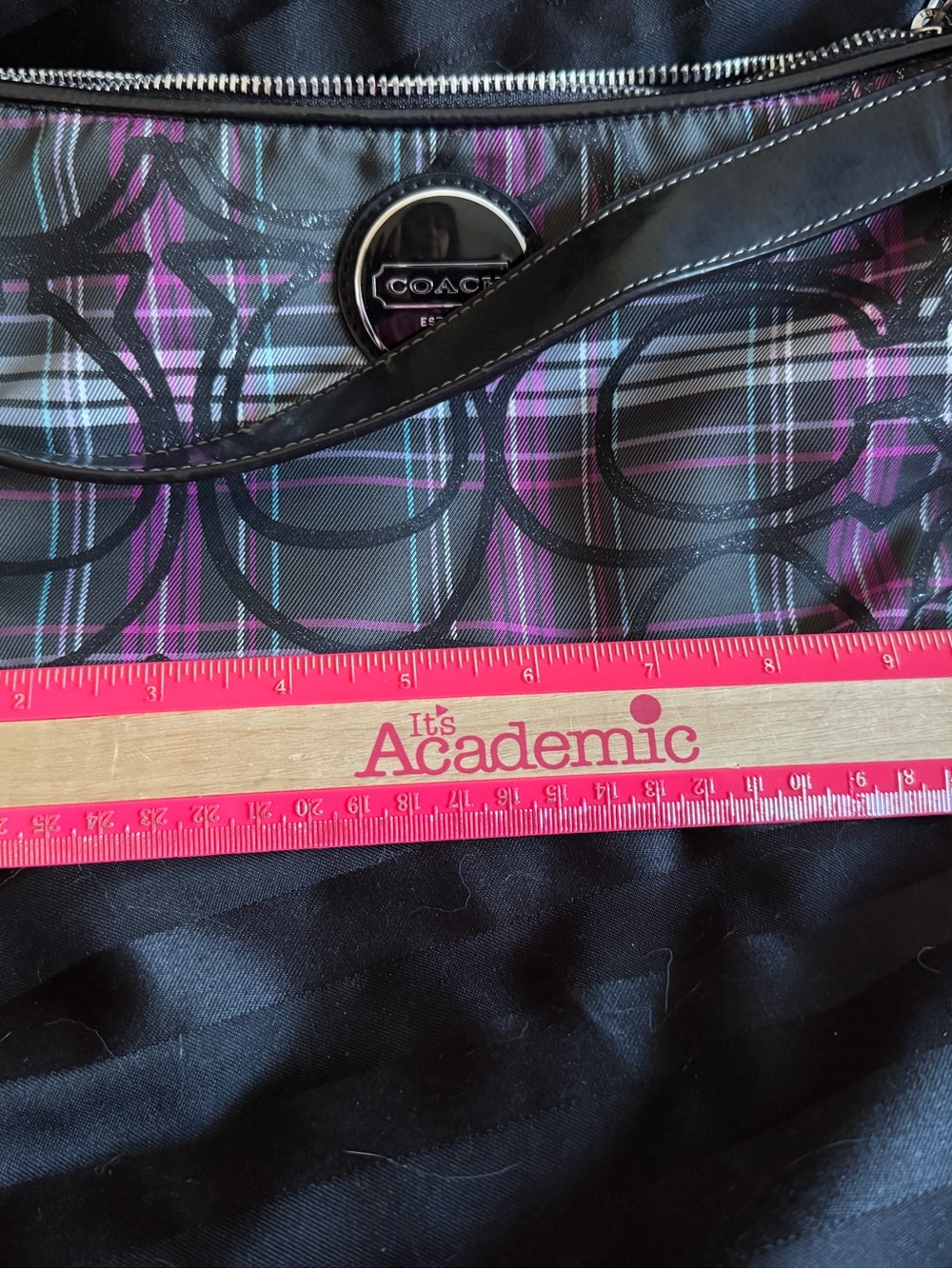 Coach Black and Pink Plaid Signature Shoulder Bag - Picture 13 of 14